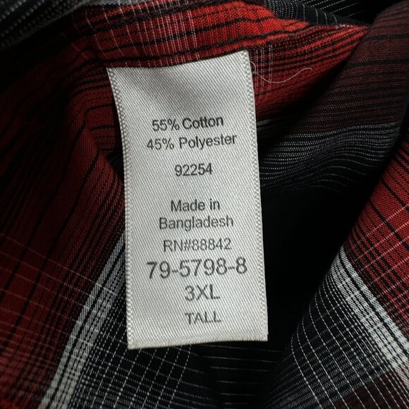 Men's 3XL Tall Pearl Snap Plaid Long Sleeve Flannel Shirt Boulder Creek - Picture 11 of 11
